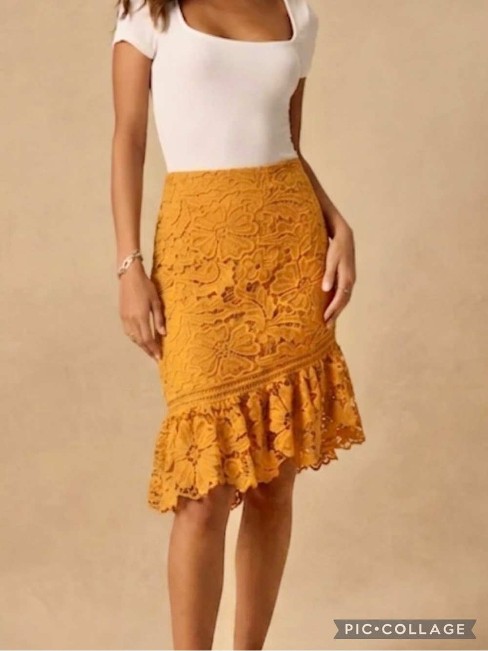 Love Triangle Golden Yellow Lace Asymmetrical Ruffle Hem Skirt S Cocktail